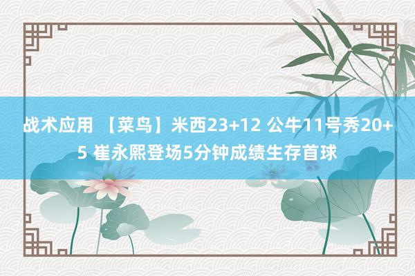 战术应用 【菜鸟】米西23+12 公牛11号秀20+5 崔永熙登场5分钟成绩生存首球