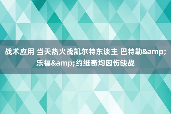 战术应用 当天热火战凯尔特东谈主 巴特勒&乐福&约维奇均因伤缺战